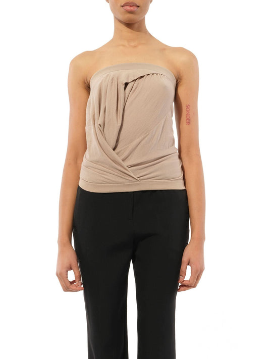 Image of a model wearing Tops. Productname: RICK OWENS Bustier Top in PINK colour by brand - RICK OWENS