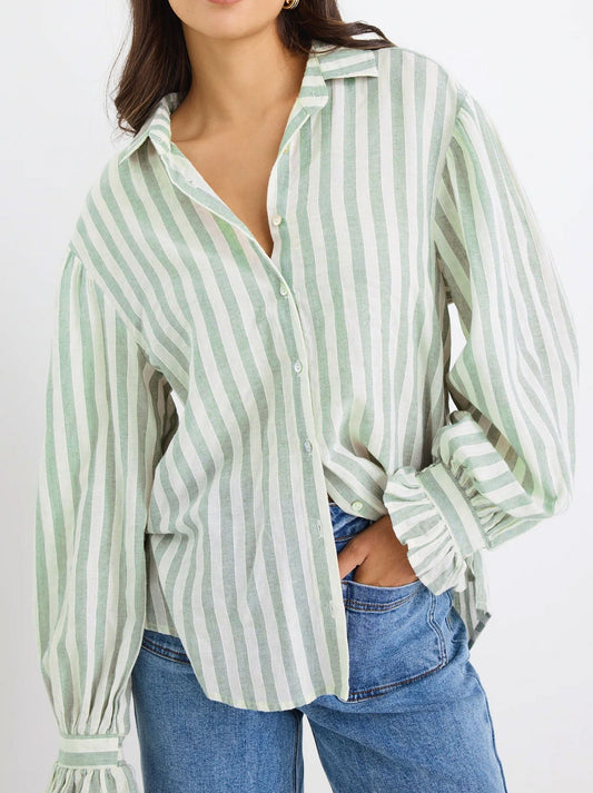Image of Shirts. Productname: By Rosa Connection Stripe Shirt in Moss colour by brand - By Rosa