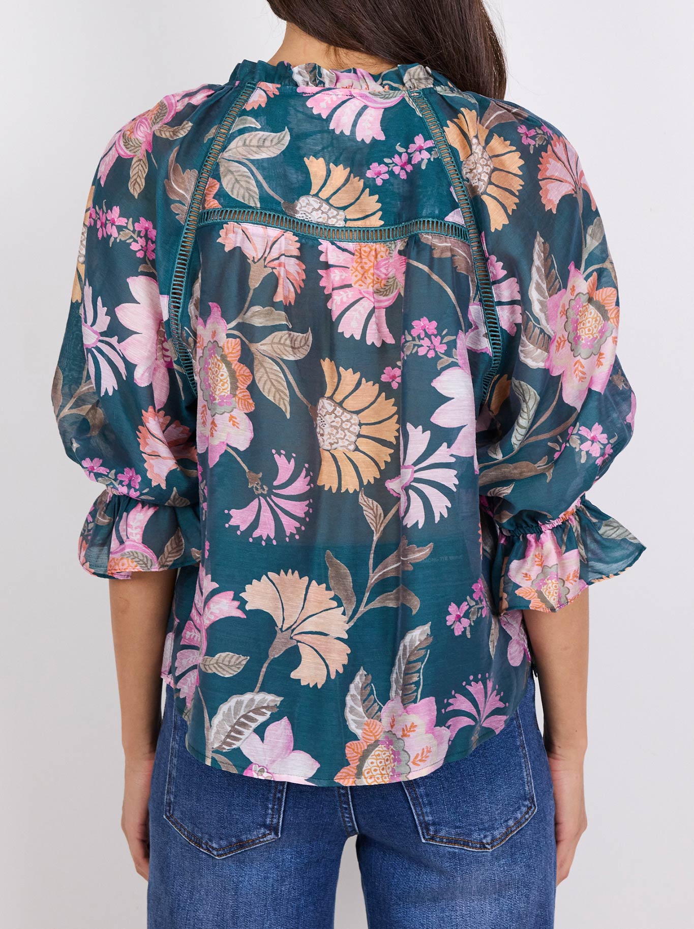 By Rosa Encounter Gathered Button Top (Petrol)