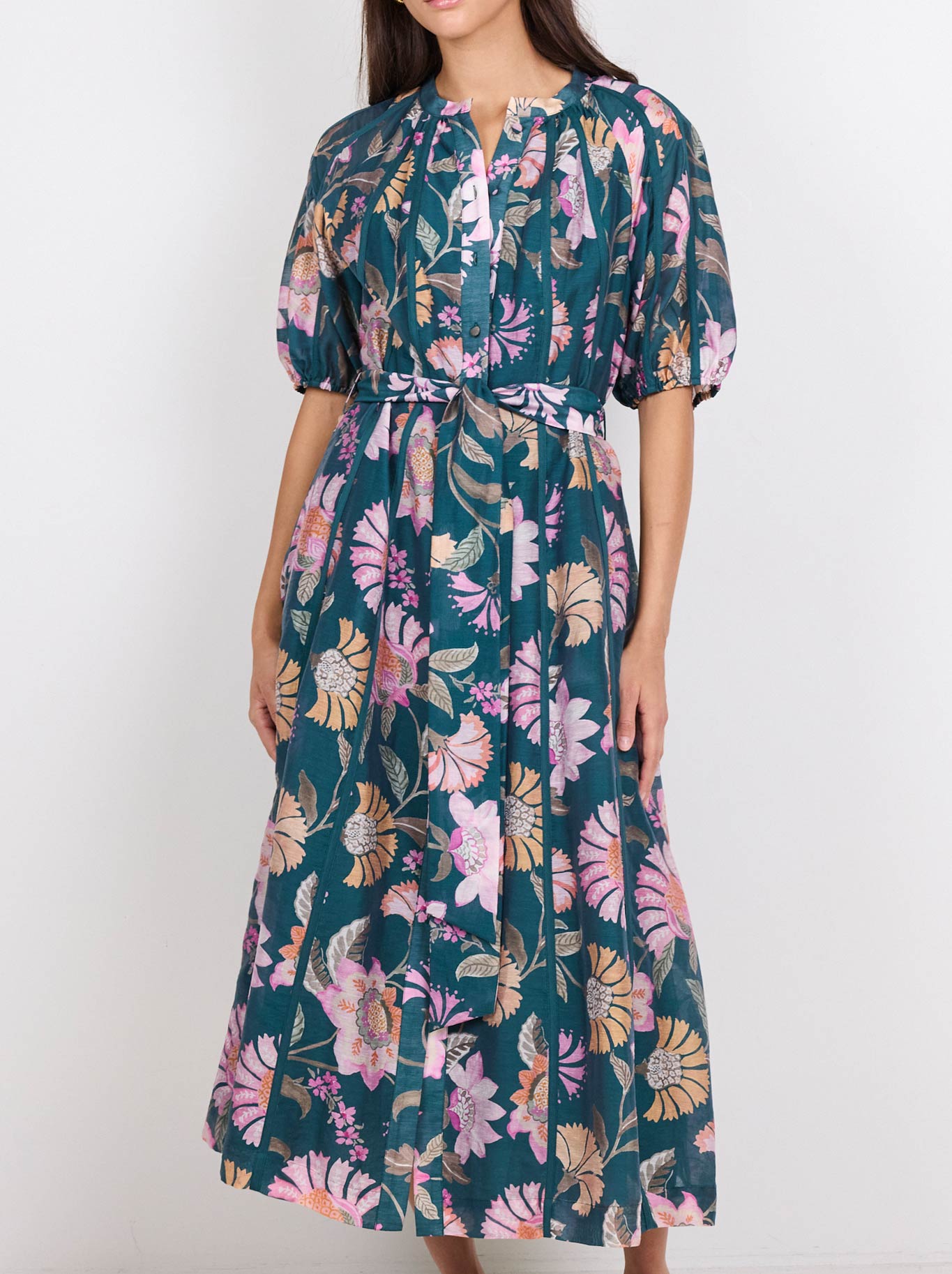 Image of Dresses. Product name - By Rosa Intuition Puff Sleeve Maxi Dress in Petrol colour by brand - By Rosa