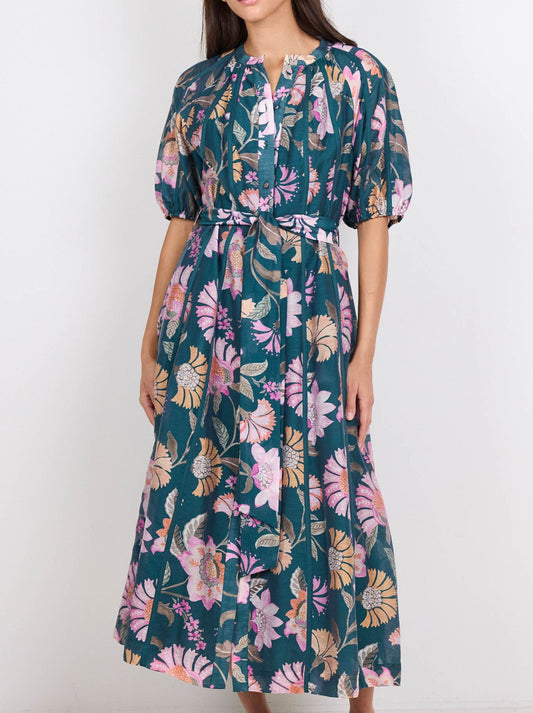 Image of Dresses. Product name - By Rosa Intuition Puff Sleeve Maxi Dress in Petrol colour by brand - By Rosa