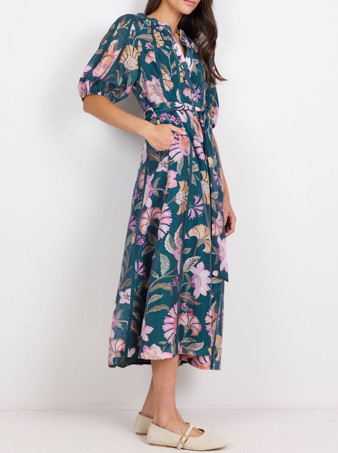 By Rosa Intuition Puff Sleeve Maxi Dress (Petrol)