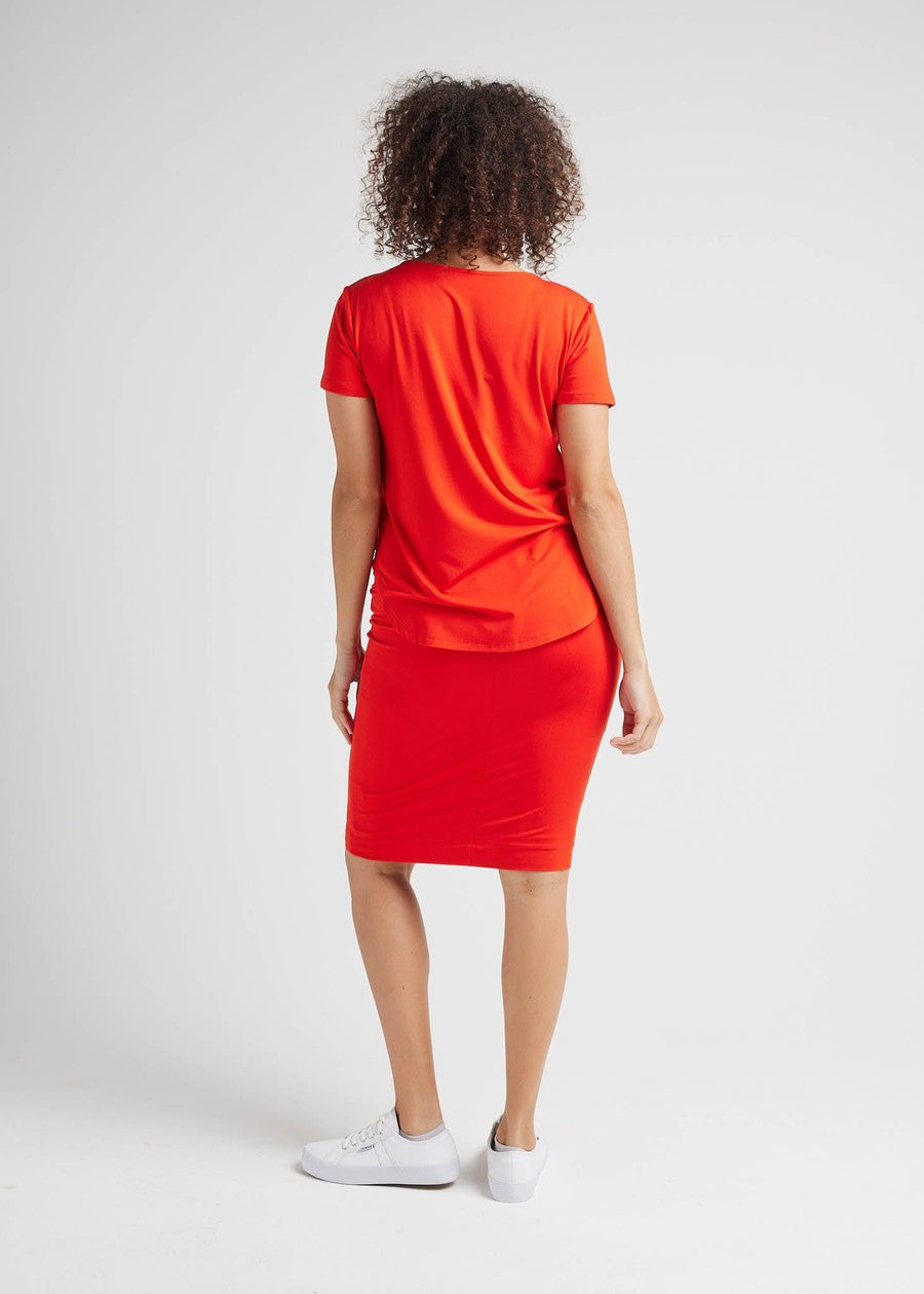 Lou Lou Midi Bamboo Whitney Tube Skirt (Fiery Red)
