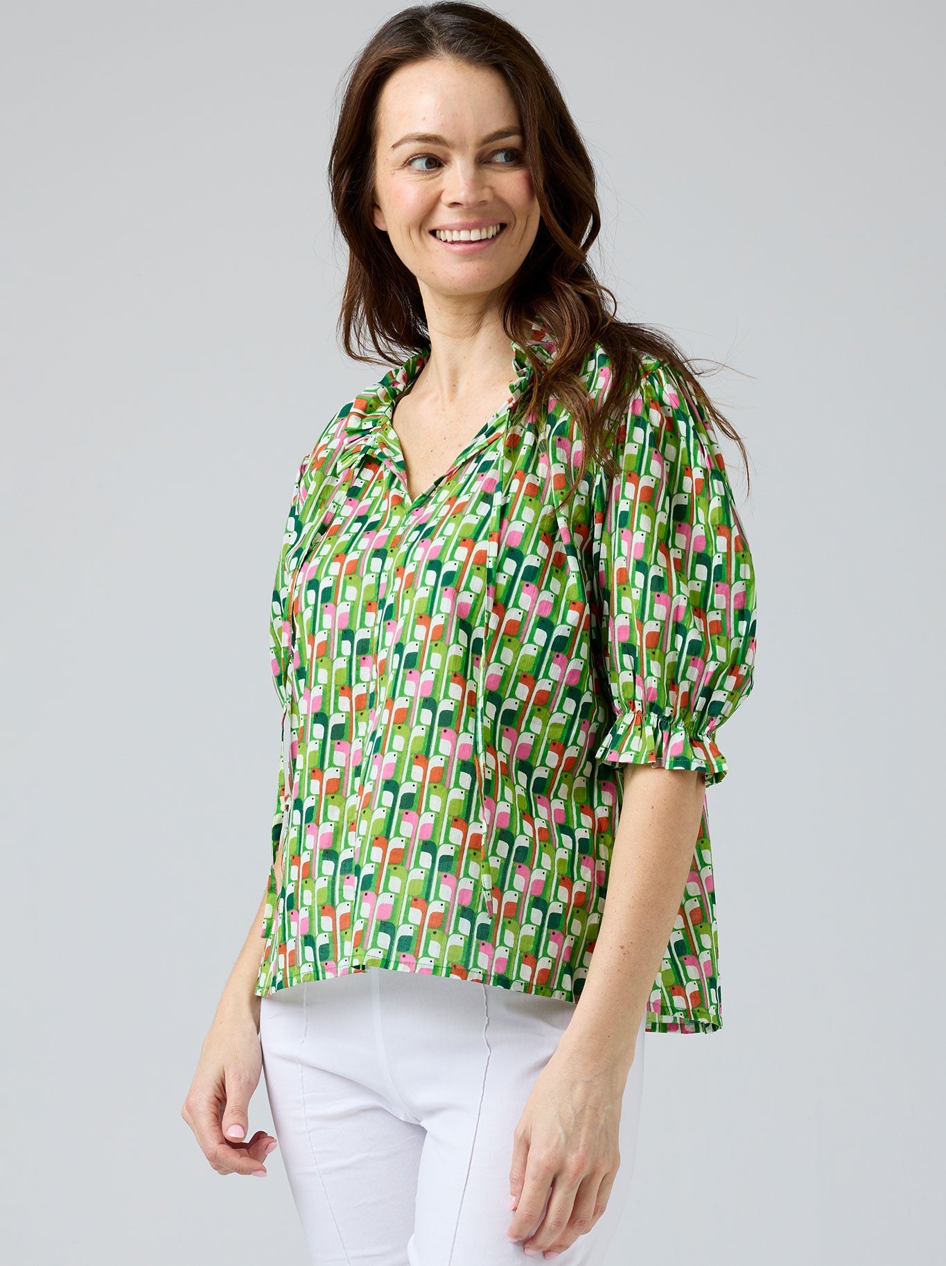 Cake Tie Neck Blouse (Folk Flower)