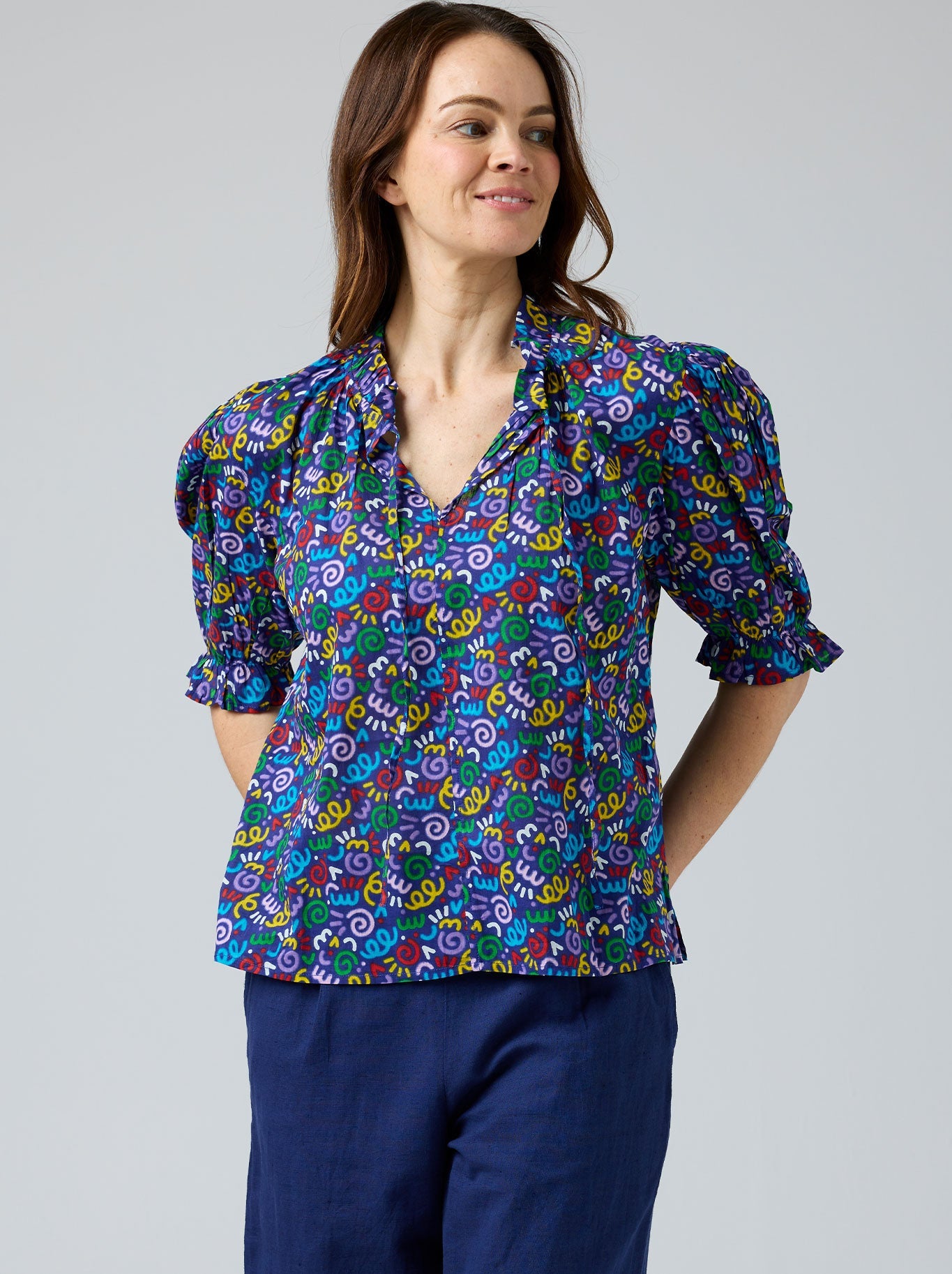 Cake Tie Neck Blouse (Folk Flower)