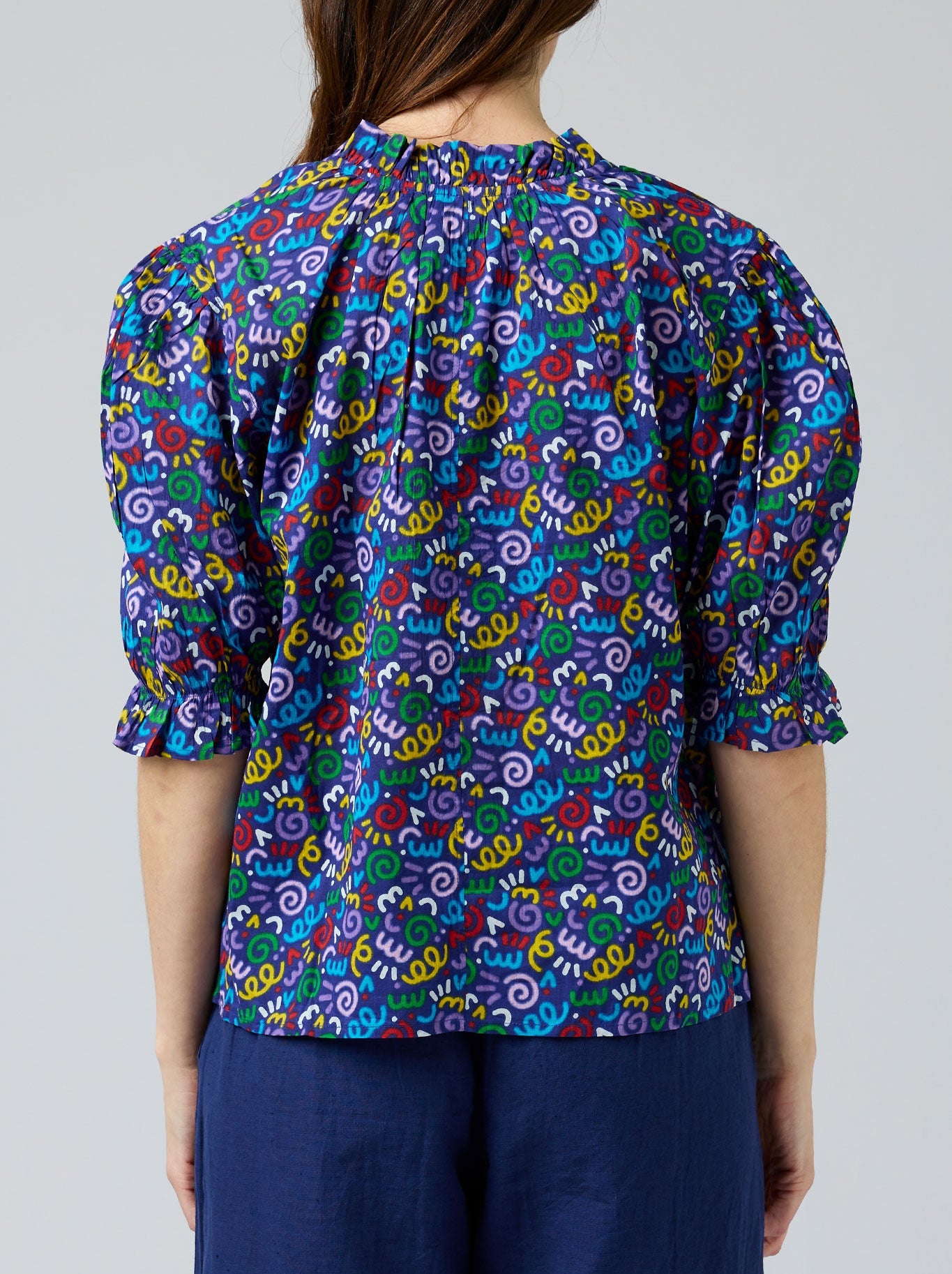 Cake Tie Neck Blouse (Folk Flower)