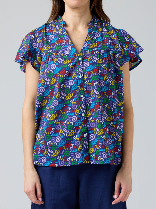 Image of a model wearing Tops. Product name - CAKE JESS TOP in Pink Block colour by brand - Cake