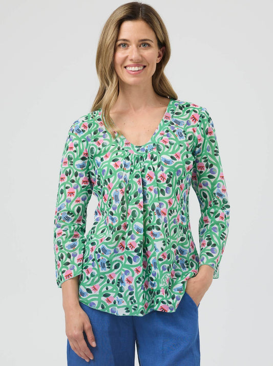 Image of a model wearing Tops. Product name - Cake Nolita Top in Birds & Flowers colour by brand - Cake