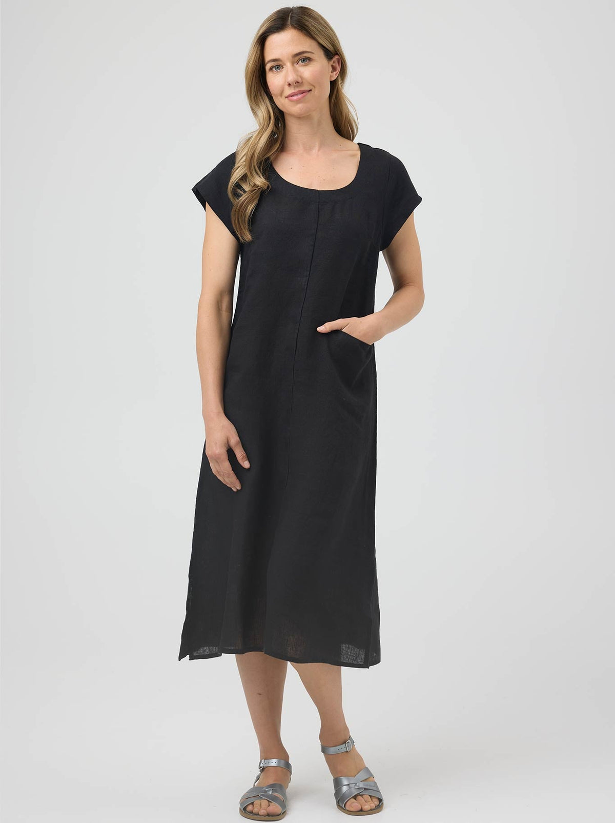 Image of Dresses. Product name - Cake Elena Linen Dress in Black colour by brand - Cake