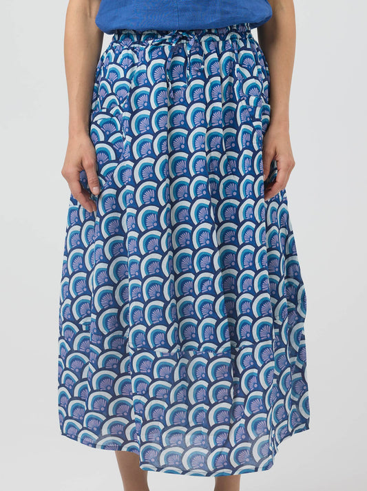 Image of a model wearing Skirts. Product name - Cake Pocket Panel Skirt in Blue Arches colour by brand - Cake