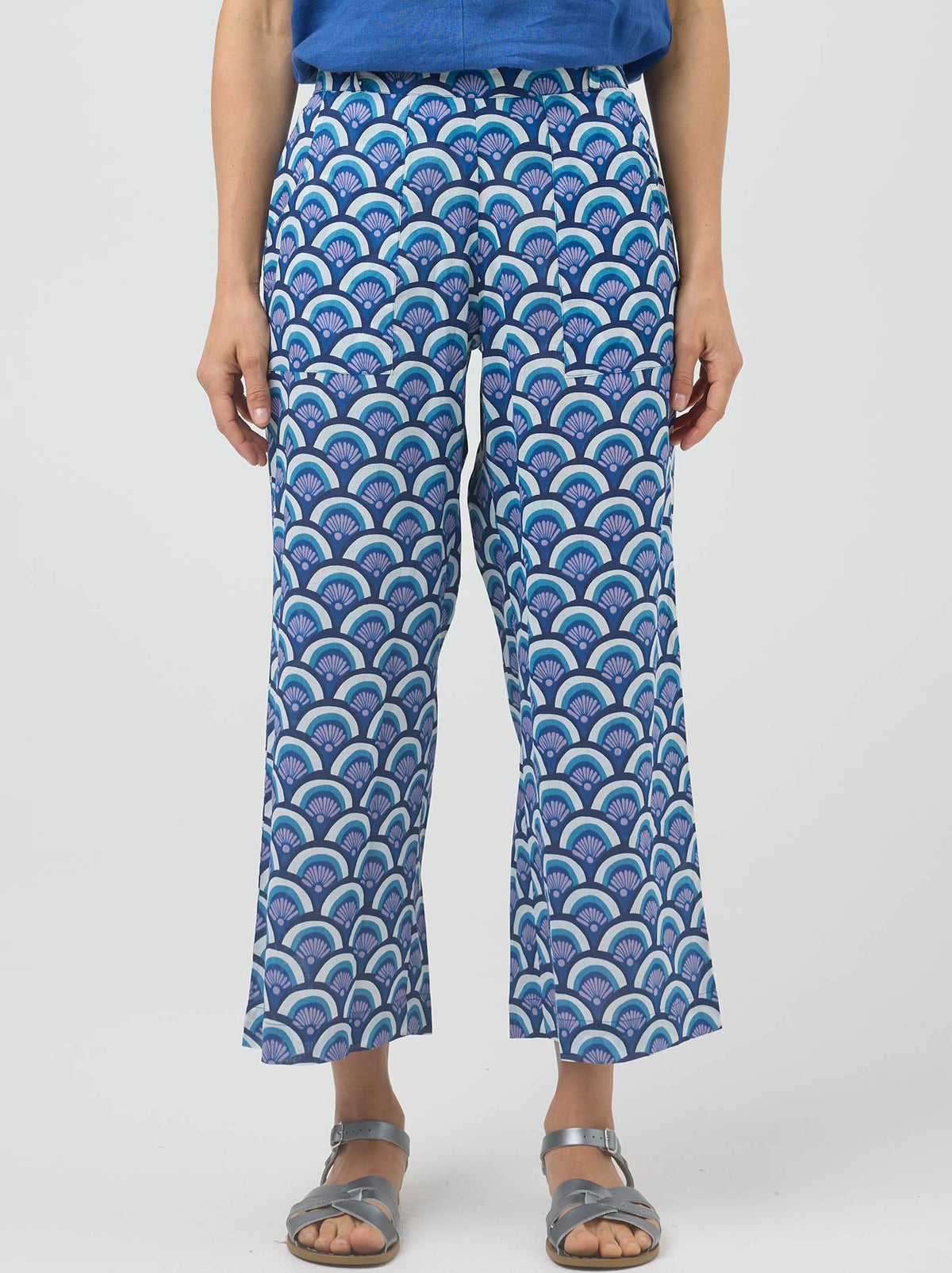 Image of a model wearing Pants. Product name - Cake Romy Pant in Blue Arches colour by brand - Cake