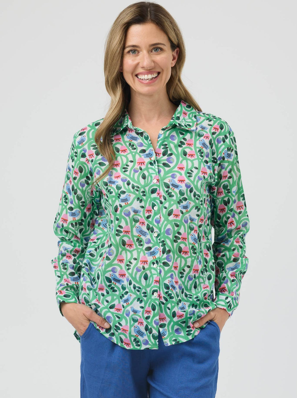 Image of Shirts. Product name - Cake Boyfriend Shirt in Birds & Flowers colour by brand - Cake