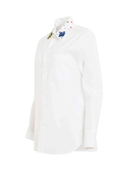 MARNI Sequined Collar Cotton Shirt (White)