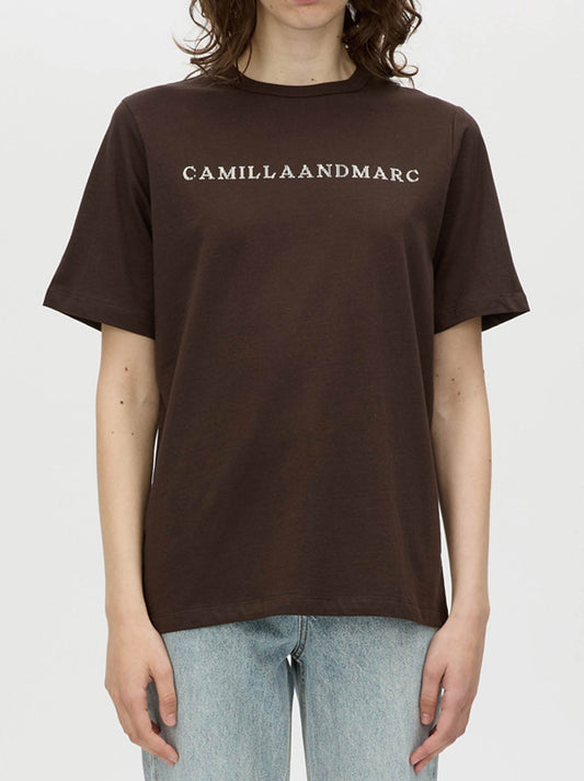 Image of a model wearing Tops. Productname: CAMILLA AND MARC ATHEA TEE in Espresso colour by brand - Camilla And Marc
