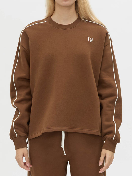 Image of a model wearing Outerwear. Productname: CAMILLA AND MARC ZORA SWEATER in Cypress colour by brand - Camilla And Marc