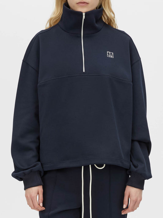 Image of a model wearing Tops. Productname: CAMILLA AND MARC ZYLUS SWEATER in Navy White colour by brand - Camilla And Marc