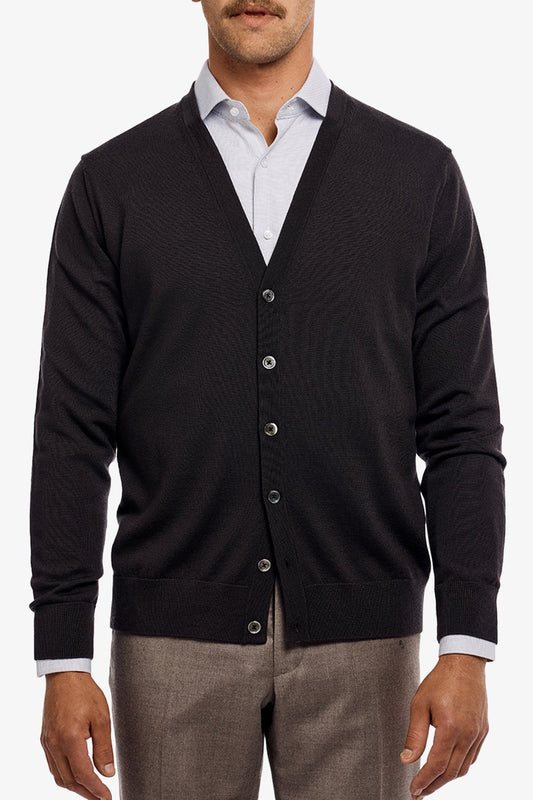 Image of a model wearing Outerwear. Productname: Anthony Squires Cardi Brown in Brown colour by brand - Anthony Squires