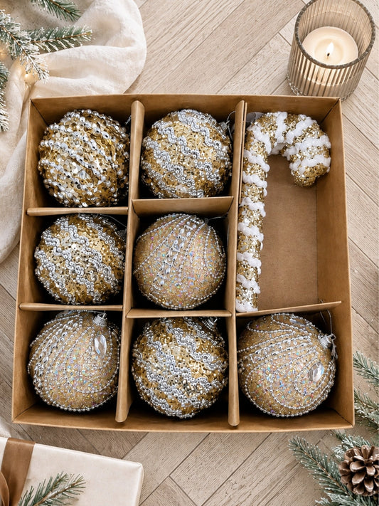 Image of Accessories. Product name - Christmas Jewel Ornament Set Gold in Gold colour by brand - Threadz