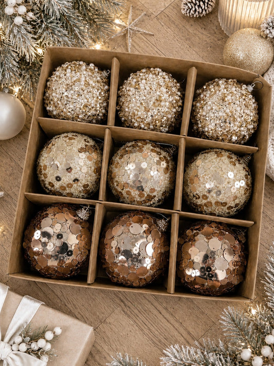 Image of Accessories. Product name - Luxe Sequin Bauble Set Gold in Gold colour by brand - Threadz