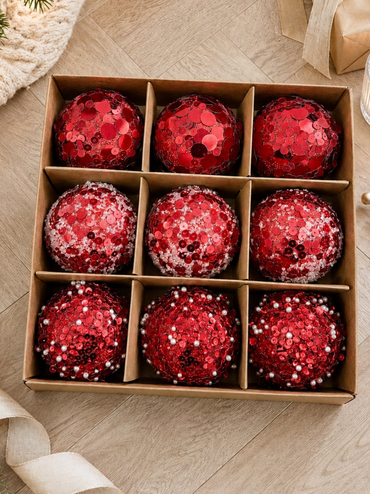 Image of Accessories. Product name - Luxe Sequin Bauble Set Red in Red colour by brand - Threadz