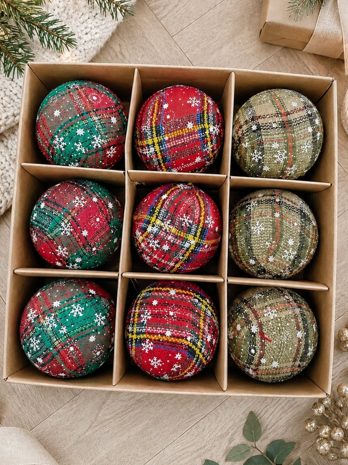 Image of Accessories. Product name - Tartan Bauble Set Red in Red colour by brand - Threadz