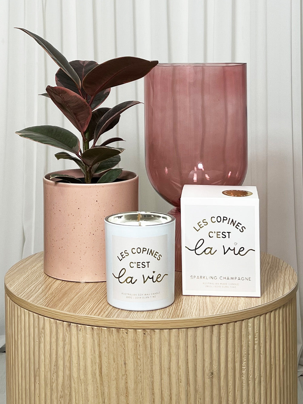 Image of Decor. Product name - Les Copines C'Est La Vie Candle Gold in Rose colour by brand - Cedargris