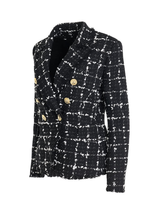 BALMAIN 6 Button Double Breasted Tweed Jacket (Black)