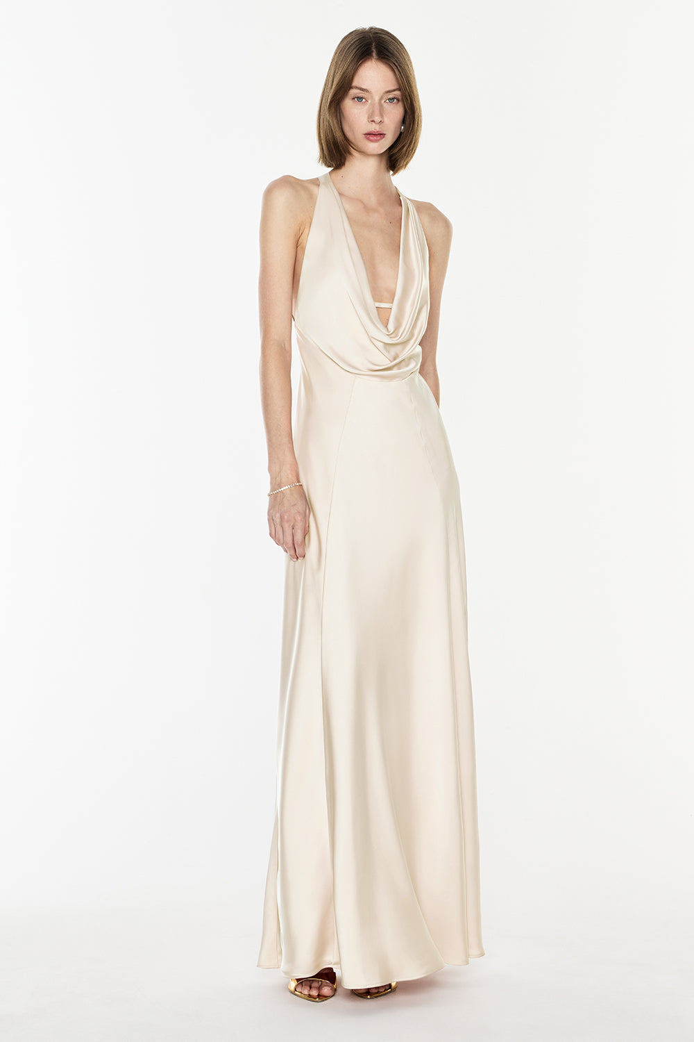 Image of Dresses. Product name - Charmed Cowl Slip Dress in Champagne colour by brand - MANNING CARTELL