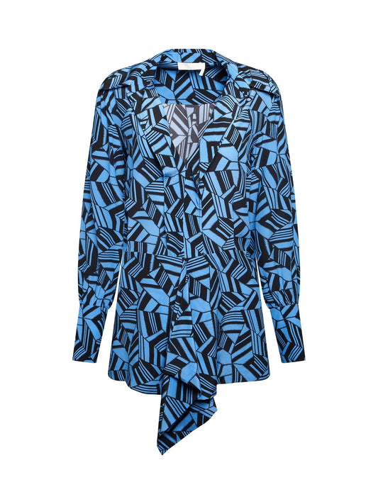 Image of a model wearing Tops. Productname: CHLOE Geo Print Shirt in Blue colour by brand - CHLOE