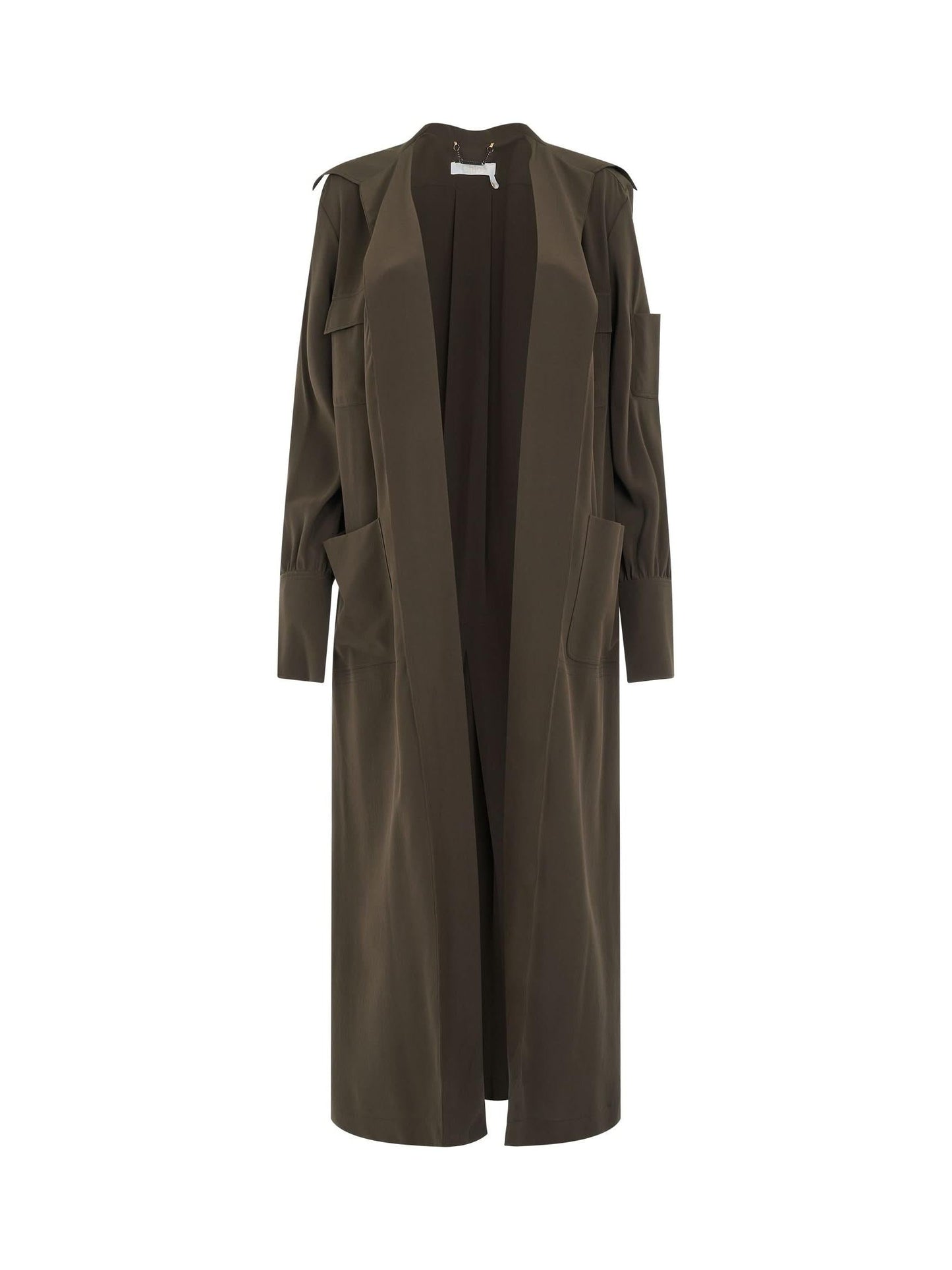 Image of a model wearing Outerwear. Productname: CHLOE Long Coat in Brown colour by brand - CHLOE