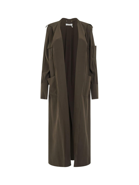 Image of a model wearing Outerwear. Productname: CHLOE Long Coat in Brown colour by brand - CHLOE