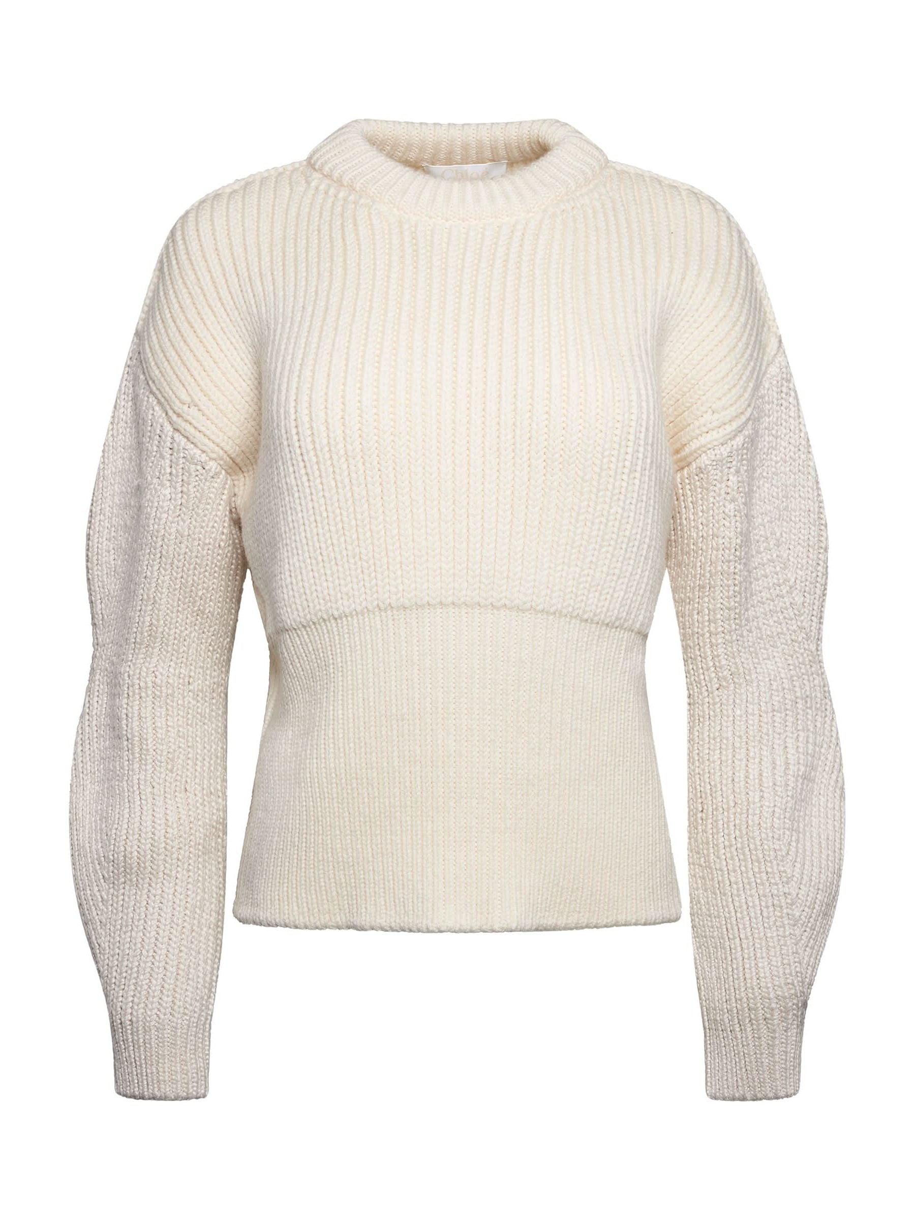 Image of a model wearing Outerwear. Productname: CHLOE Knitwear in White colour by brand - CHLOE