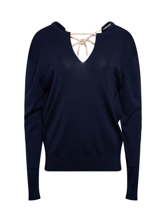 Image of a model wearing Tops. Productname: CHLOE Knit Pullover in Navy colour by brand - CHLOE