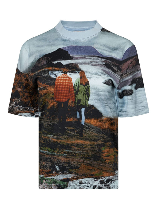 Image of a model wearing Tops. Productname: CHLOE Print Top in Brown colour by brand - CHLOE