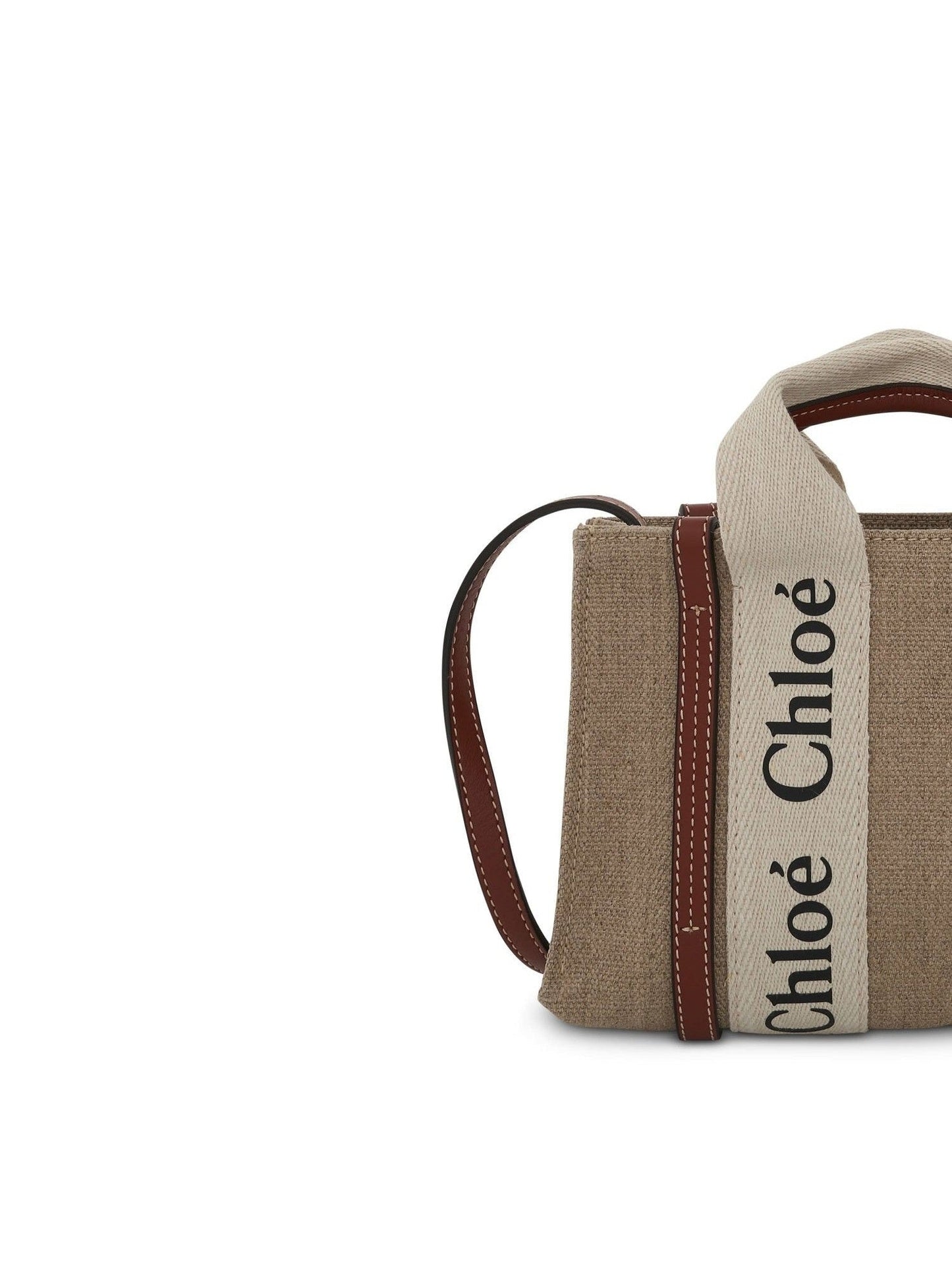 CHLOE Mini Woody Tote Bag with Strap (White)