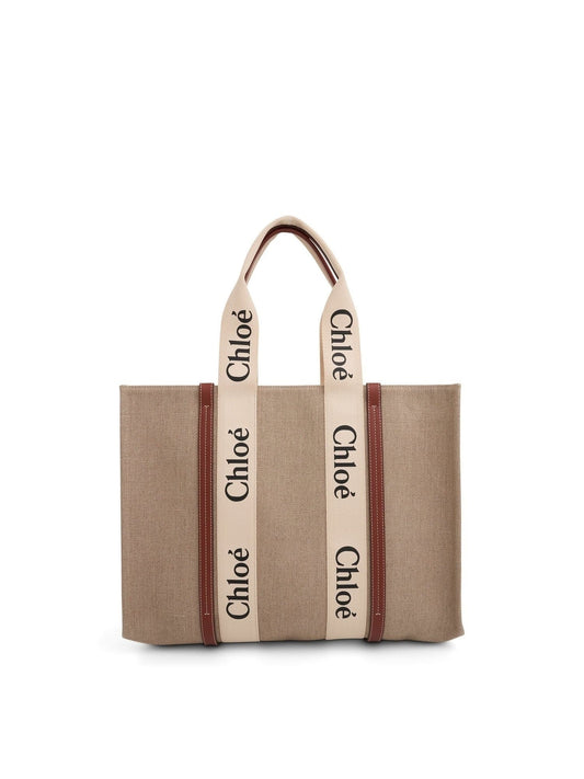 Image of Bags. Productname: CHLOE Large Eco Woody Tote Bag with Strap in White Brown colour by brand - CHLOE