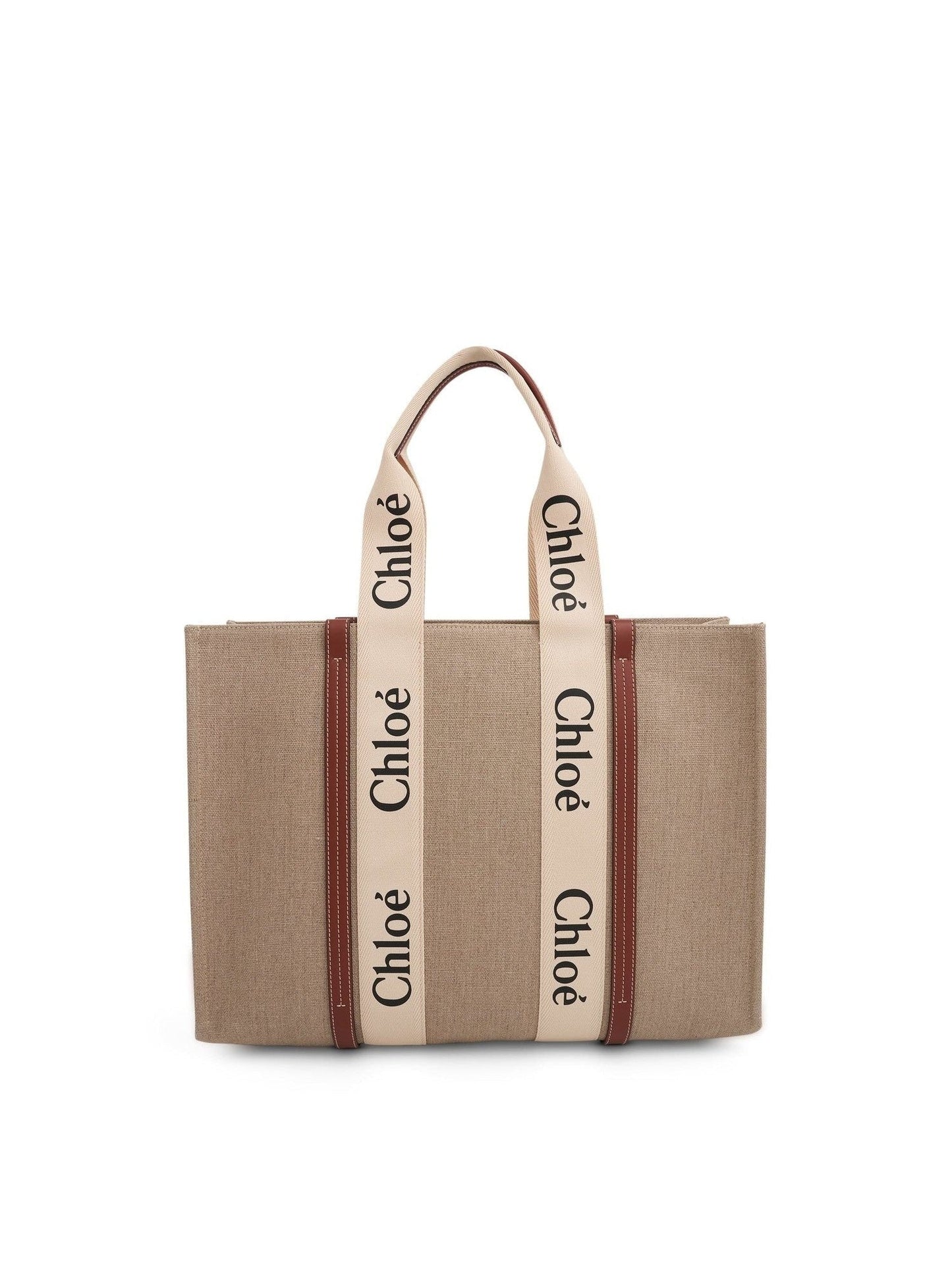 CHLOE Large Eco Woody Tote Bag with Strap (White)
