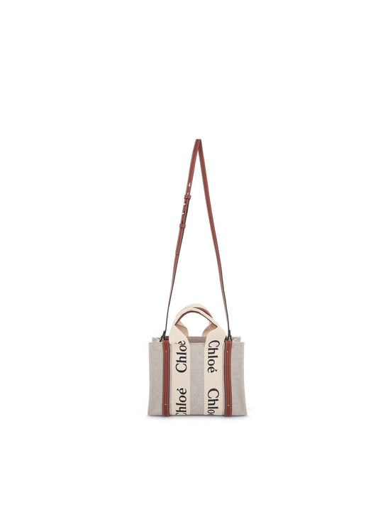 Image of Bags. Productname: CHLOE Small Eco Woody Tote Bag with Strap in White Brown colour by brand - CHLOE