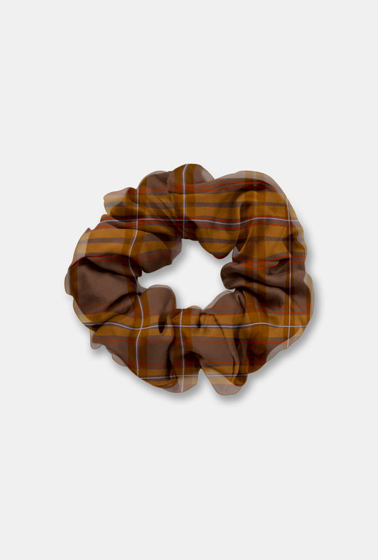 Image of Hair Accessories. Product name - Chiffon Scrunchie Root Plaid in Plaid colour by brand - Silk Laundry
