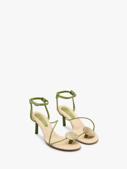 Image of Heels. Productname: Christopher Esber Doma Stoned Raffia Heel in Citrine colour by brand - Christopher Esber