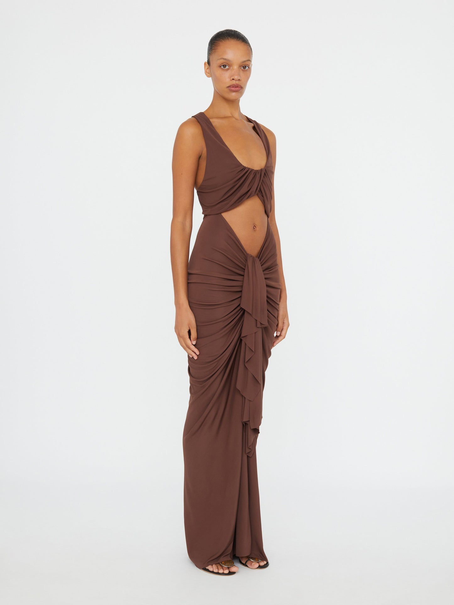 Christopher Esber Vivenda Drape Front Dress (Cacao)