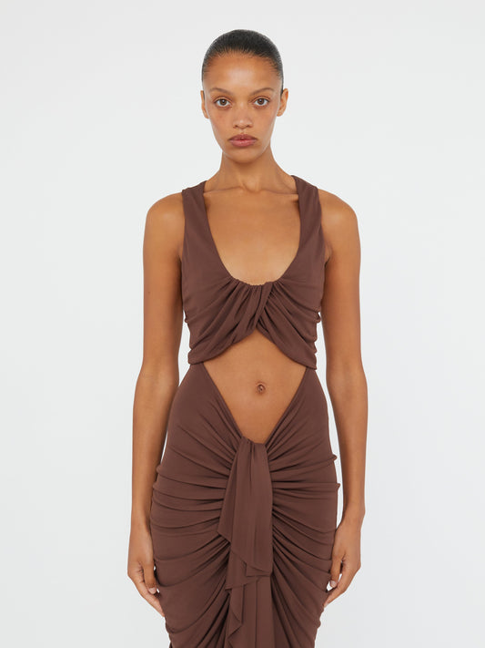 Christopher Esber Vivenda Drape Front Dress (Cacao)