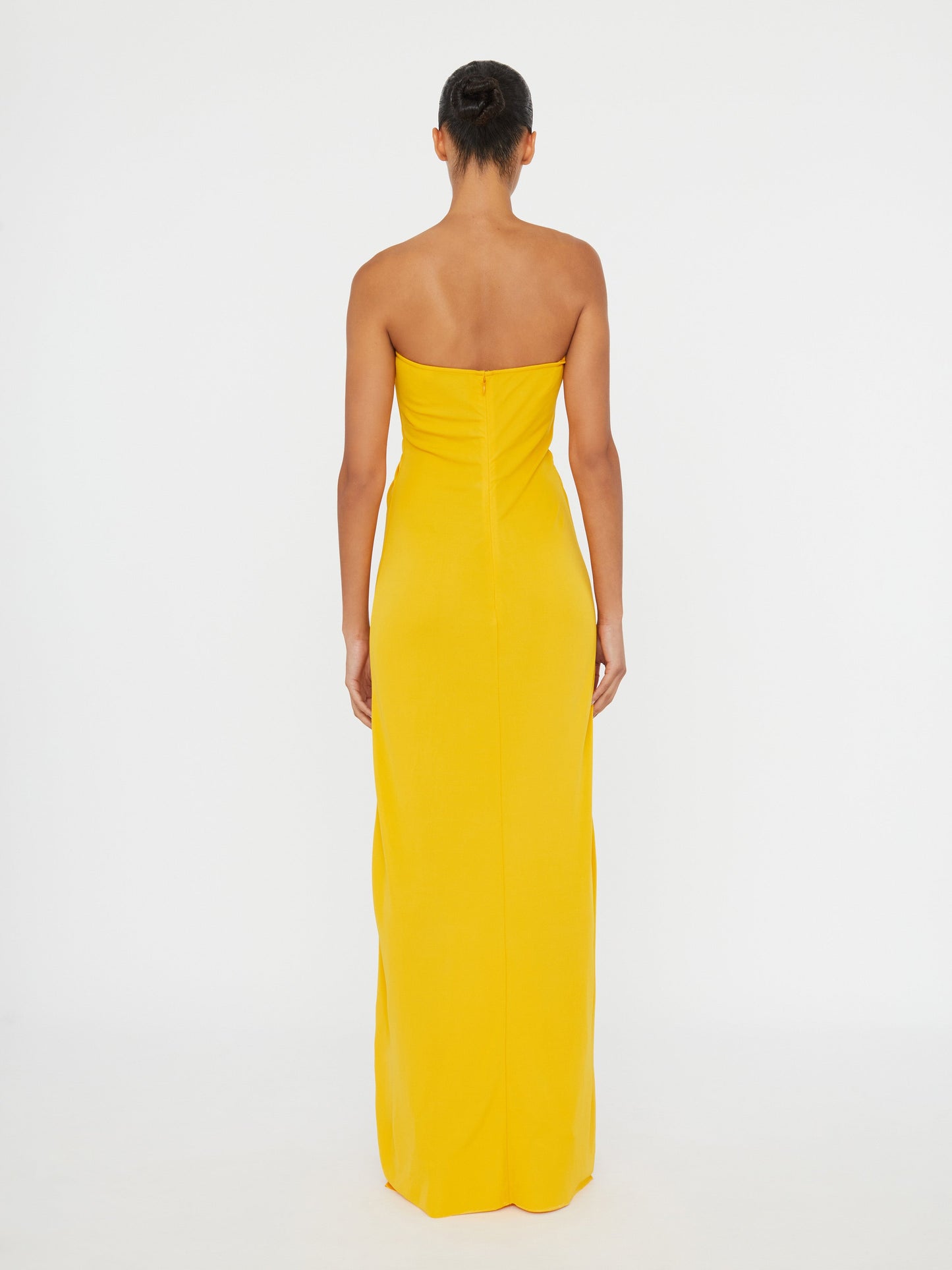 Christopher Esber Arced Palm Strapless Dress (Saffron)