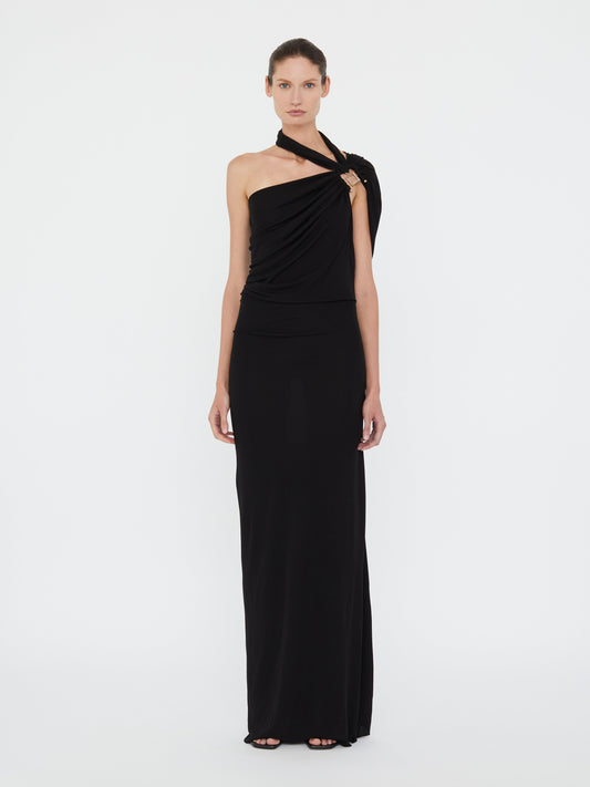 Image of Dresses. Productname: Christopher Esber Bezel Quartz Halter Dress in Black colour by brand - Christopher Esber