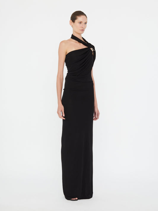Christopher Esber Bezel Quartz Halter Dress (Black)