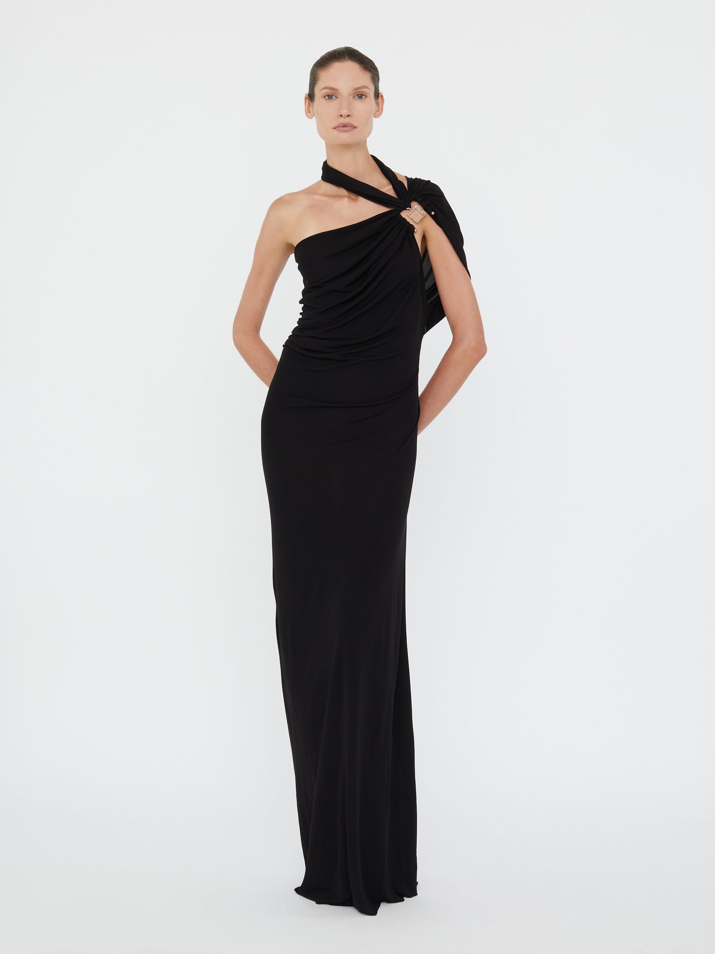 Christopher Esber Bezel Quartz Halter Dress (Black)