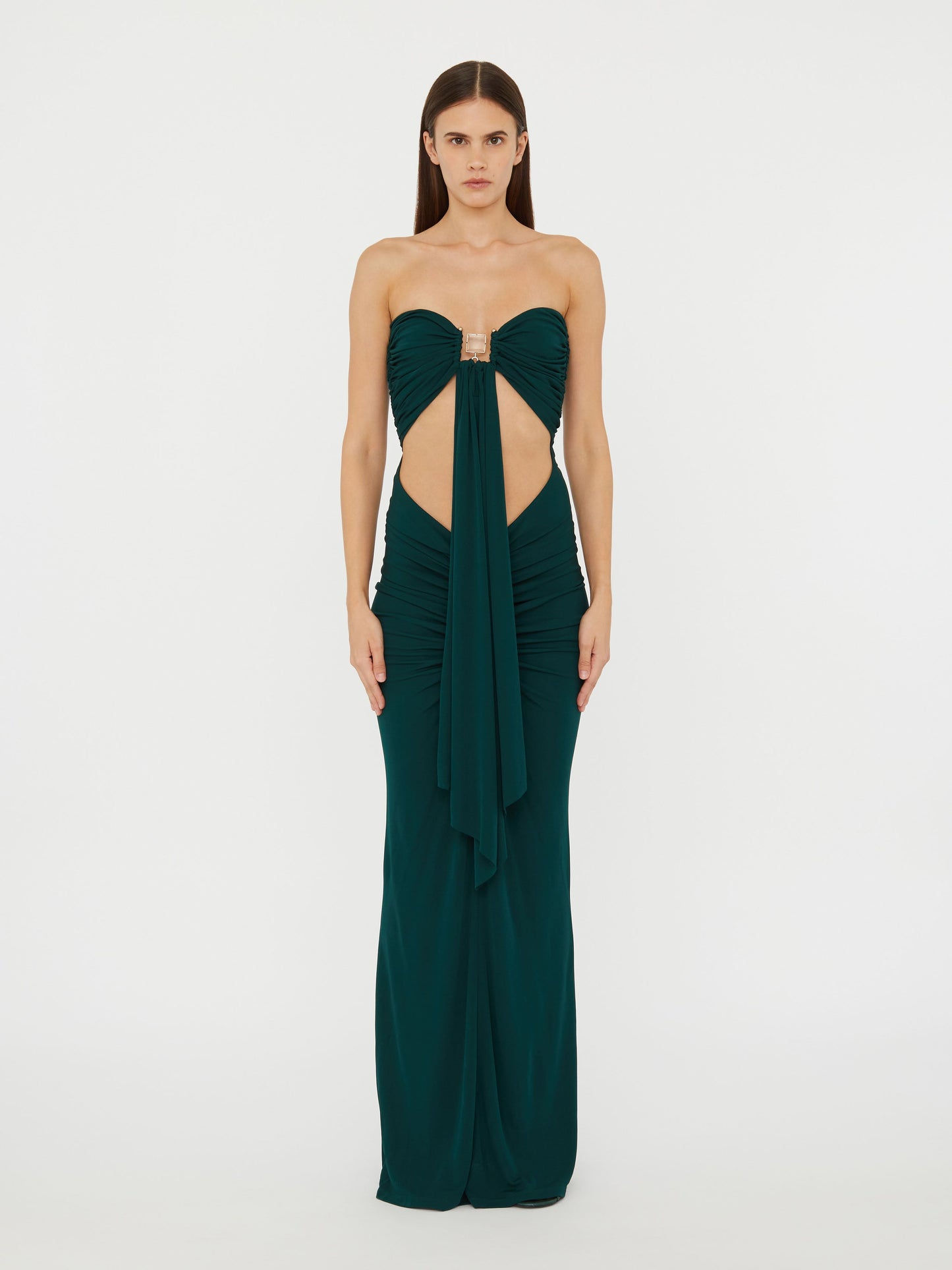 Image of Dresses. Product name - Bezel Quartz Disconnect Dress in Evergreen colour by brand - Christopher Esber