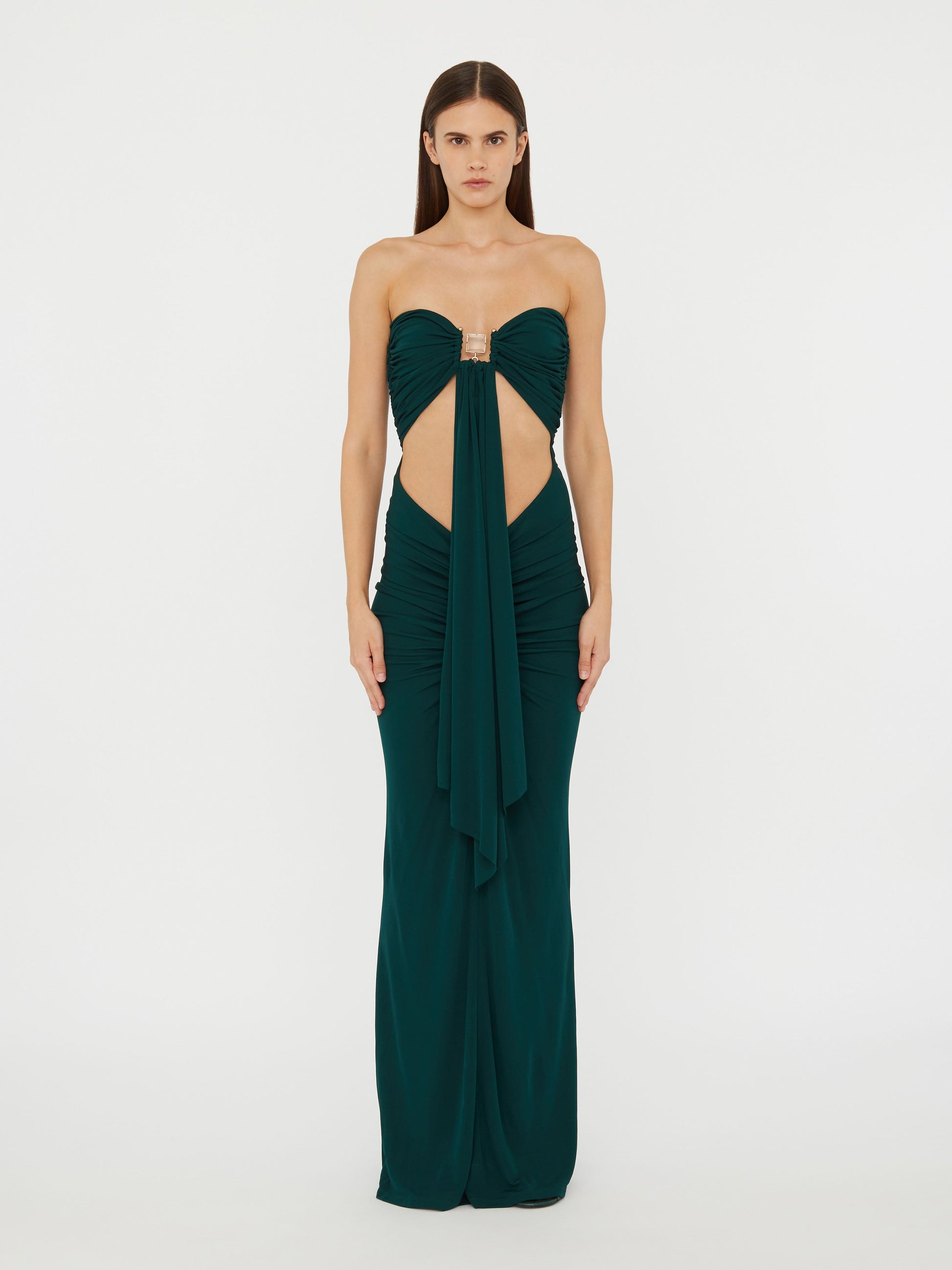 Image of Dresses. Product name - Bezel Quartz Disconnect Dress in Evergreen colour by brand - Christopher Esber