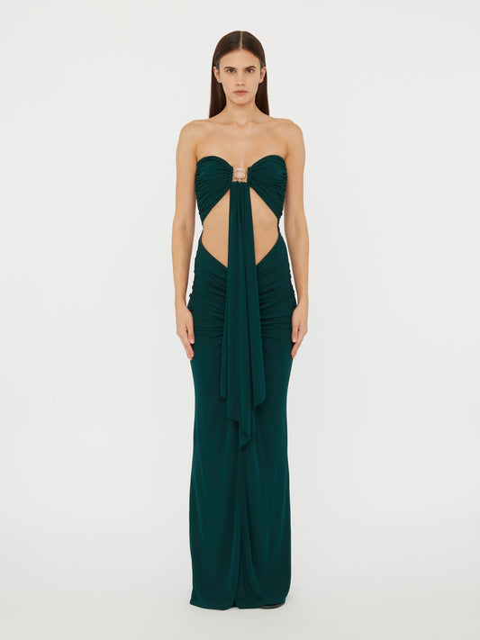 Image of Dresses. Product name - Bezel Quartz Disconnect Dress in Evergreen colour by brand - Christopher Esber