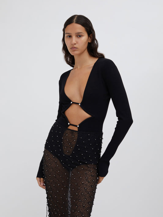 Christopher Esber Bracket Knit Bodysuit (Black)